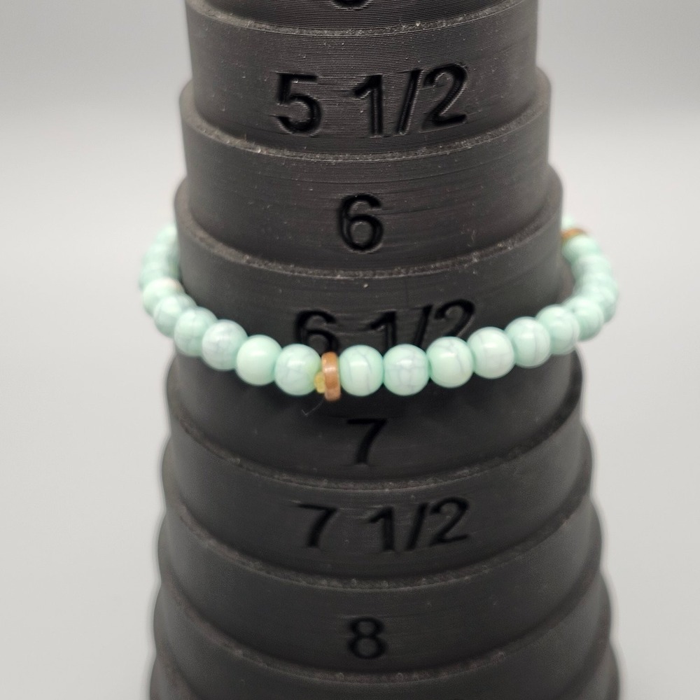 Mint Green Stone Beaded Stretch Bracelet 6.75 Boho Elastic Copper Tone Accents